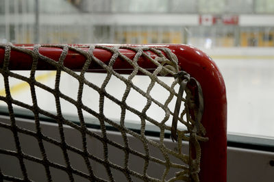 Close-up of metal railing against blurred background