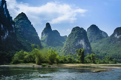 Scenic view of river by trees against sky