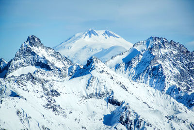 Scenic view of snowcapped mountains against sky