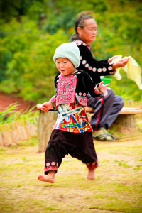 Girl playing on field