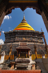 Low angle view of temple building against sky