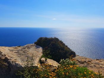 High angle view of sea against clear sky