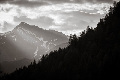 Scenic view of snow covered mountains against sky