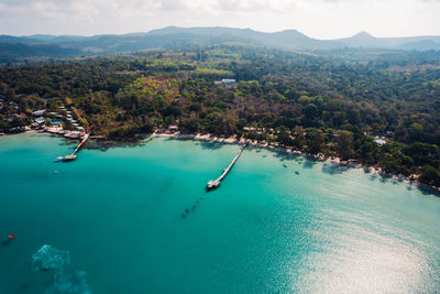 High angle view of boats in sea