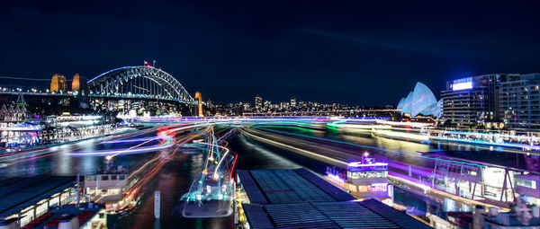 Sydney opera house and sydney harbor bridge at night