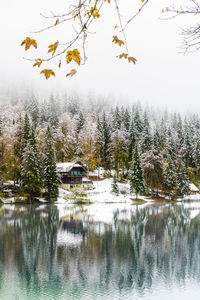 Scenic view of lake against sky during winter