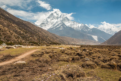 Scenic view of snowcapped mountains against sky