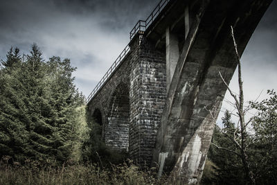 Low angle view of abandoned building against sky