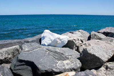 Scenic view of sea against clear sky