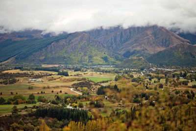 Tranquil rural landscape against mountains