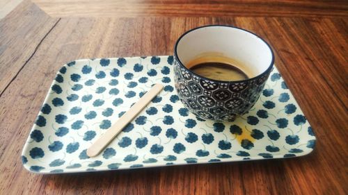 High angle view of coffee on table