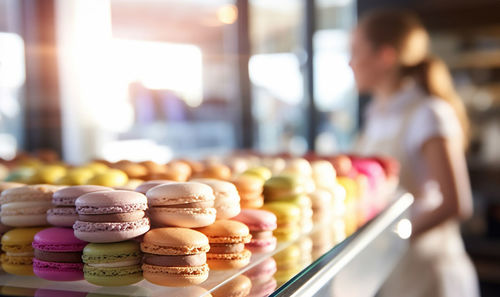 Close-up of macaroons for sale