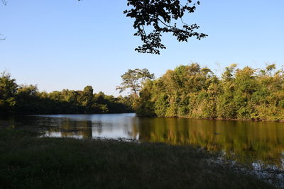 Scenic view of lake against clear sky