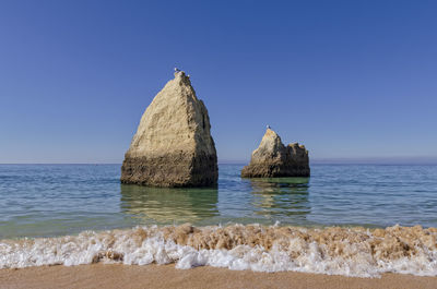 Scenic view of sea against clear blue sky