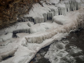 Panoramic shot of frozen waterfall