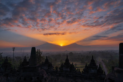 Panoramic view of temple against sky during sunset