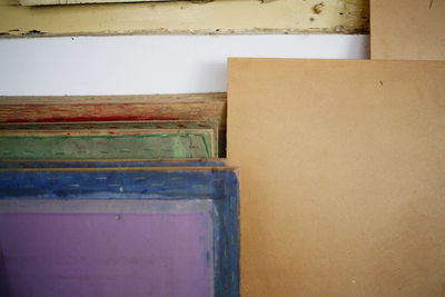 Close-up of old books on table