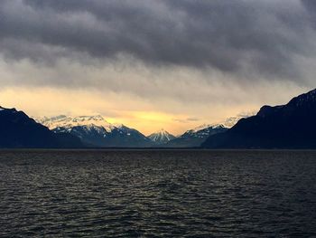 Scenic view of geneva lake at sunset