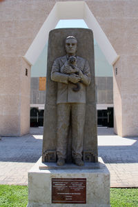 Statue against historic building