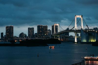 View of suspension bridge over river