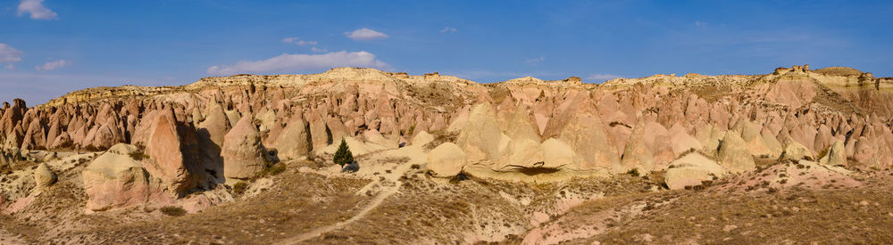 Panoramic view of rocks on land against sky