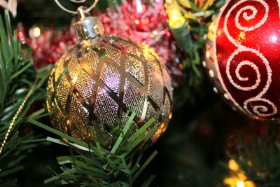 Close-up of illuminated christmas tree