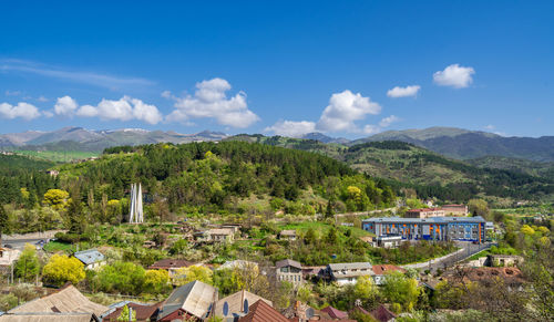 Beautiful view of dilijan city in armenia with mountains and blue sky in background