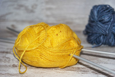 Close-up of yellow toy on table
