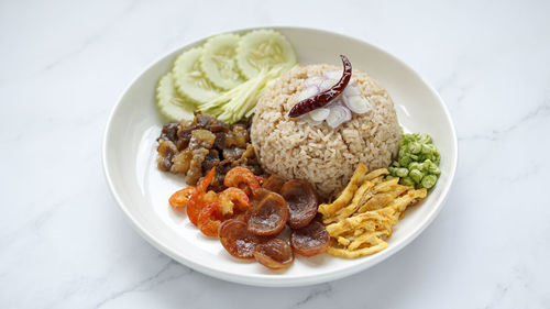 High angle view of meal served in plate