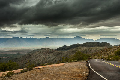 Scenic view of mountains against dramatic sky