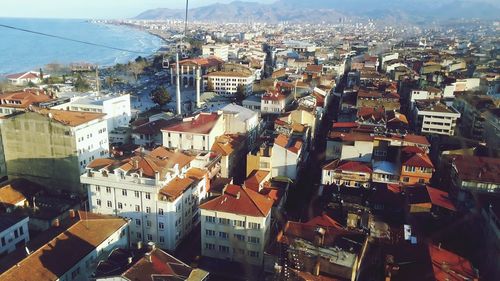 High angle view of buildings in city