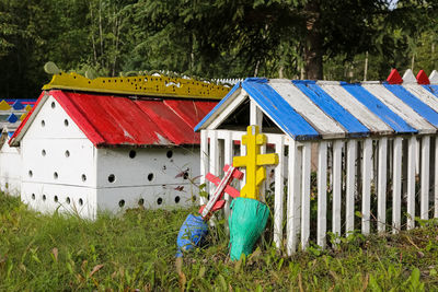 Russian-orthodox eklutna cemetery with its colorful graves and spirit houses