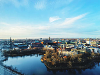 High angle view of cityscape against sky