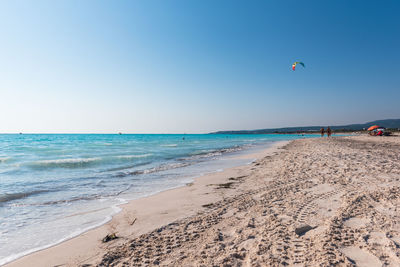 Scenic view of beach against clear sky