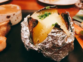 High angle view of fish on table