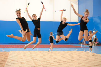 Ballet dancers dancing at ballet studio