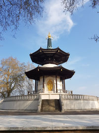 Low angle view of temple building against sky