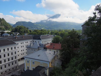 High angle view of townscape against sky