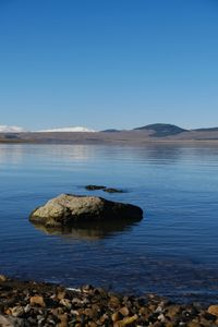 Scenic view of sea against clear blue sky