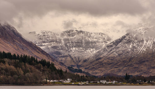 Scenic view of snowcapped mountains against sky