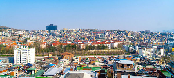 High angle view of townscape against sky