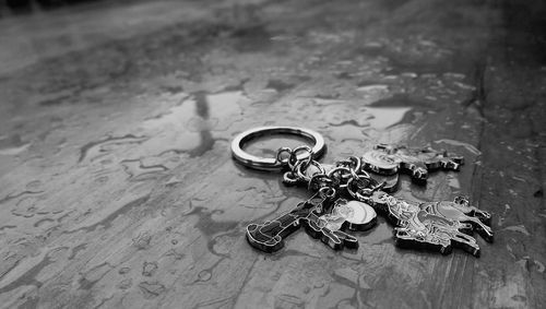 Close-up of keychain on table