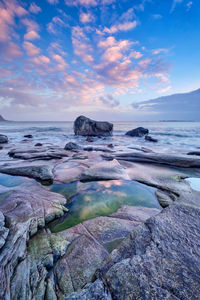 Utakliev beach of fjord in norway