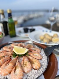 Close-up of seafood on table