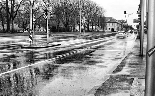 Wet street in city