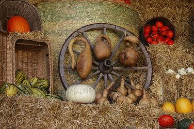 High angle view of fruits in basket