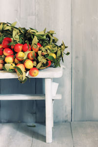 High angle view of tomatoes on wall