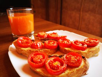 Close-up of breakfast served on table