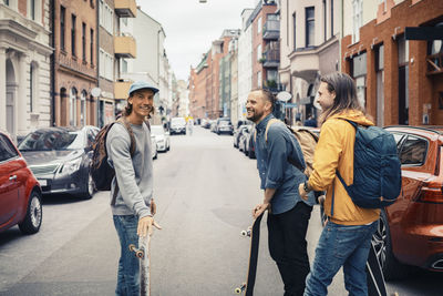 People walking on city street
