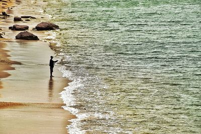 High angle view of man on water